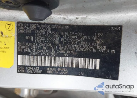 2005 Toyota Highlander Limited V6 from USA, damaged, VIN JTEEP21A550073081